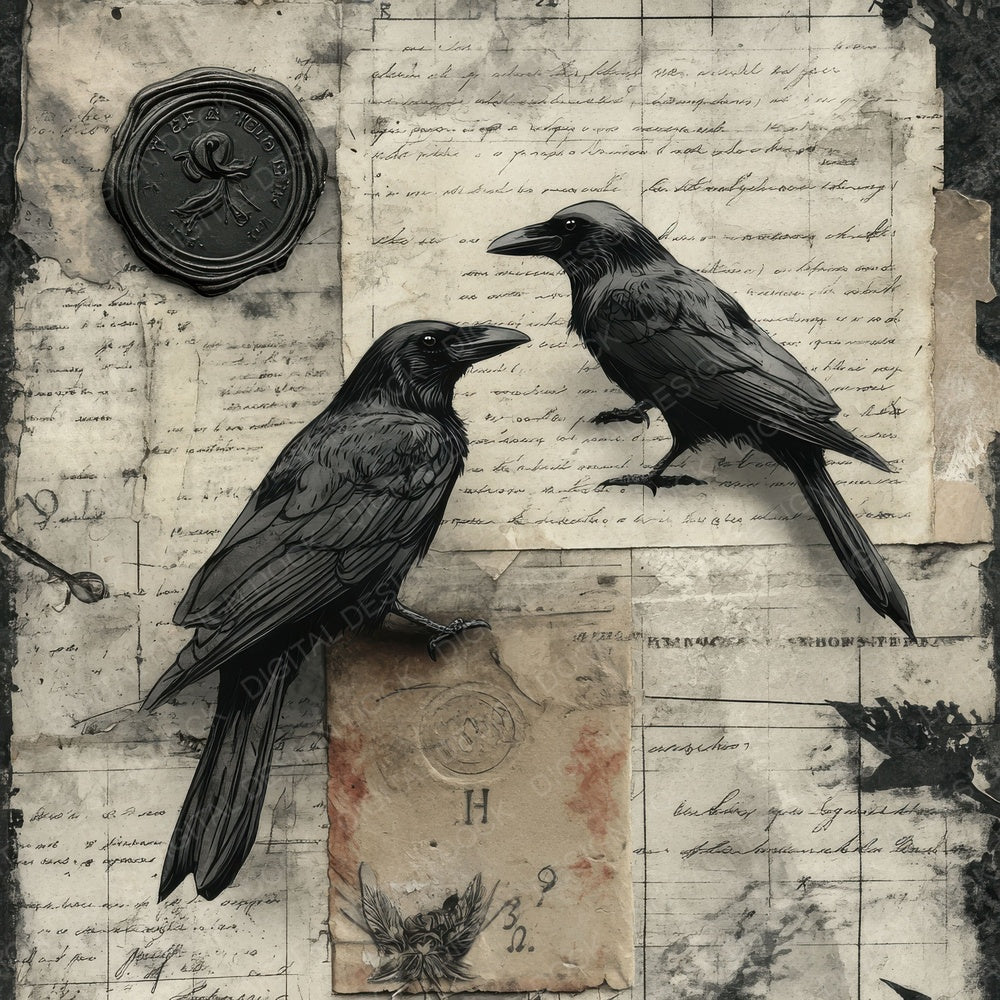 Victorian Decoupage Raven Ephemera Digital Paper Pack (DDD004201)