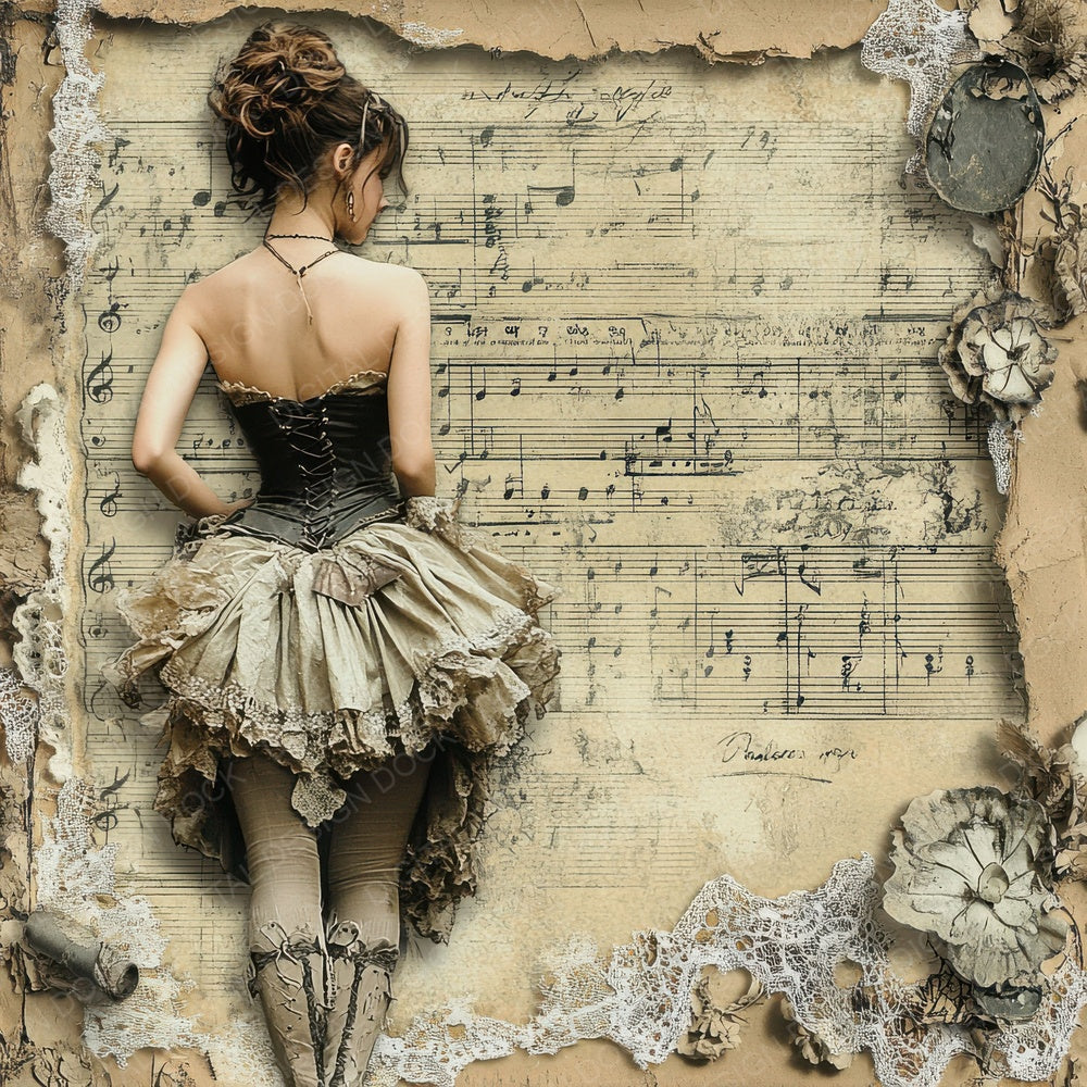 Victorian Decoupage Script Music Digital Paper Pack (DDD004206)