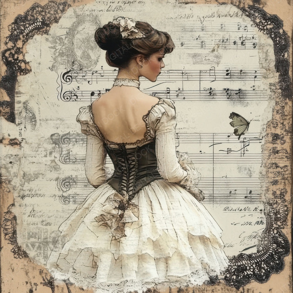 Victorian Decoupage Script Music Digital Paper Pack (DDD004206)