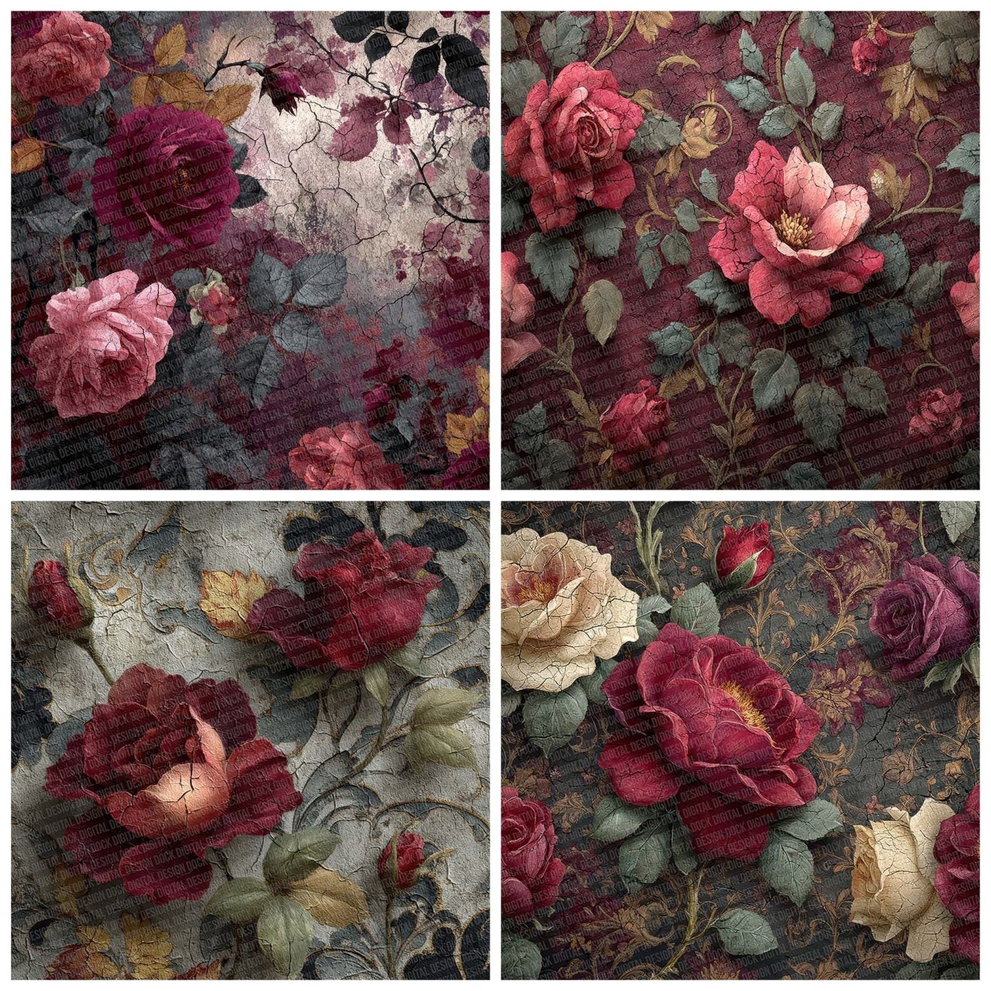 Victorian Fade Florals Digital Paper Pack (DDD004214)