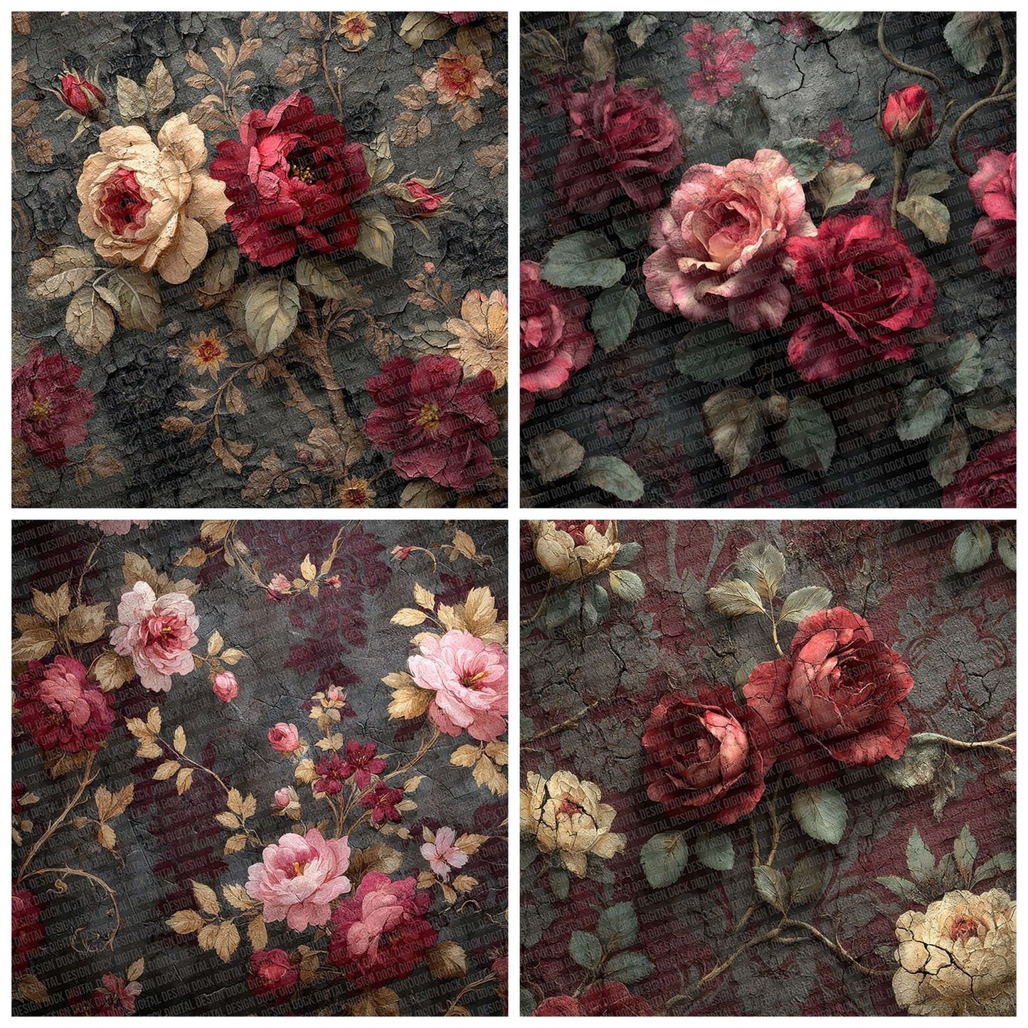 Victorian Fade Florals Digital Paper Pack (DDD004214)