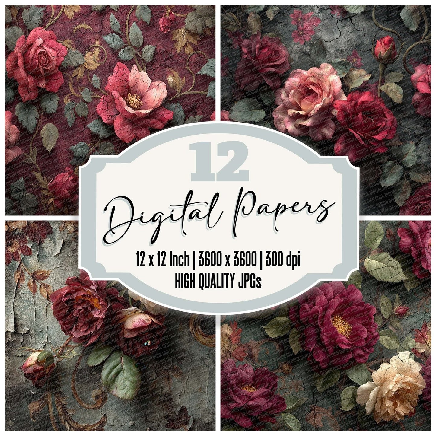 Victorian Fade Florals Digital Paper Pack (DDD004214)
