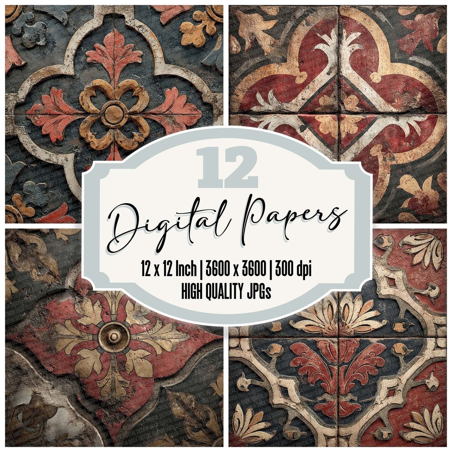 Victorian Floral Tile Pattern Digital Paper Pack (DDD004216)