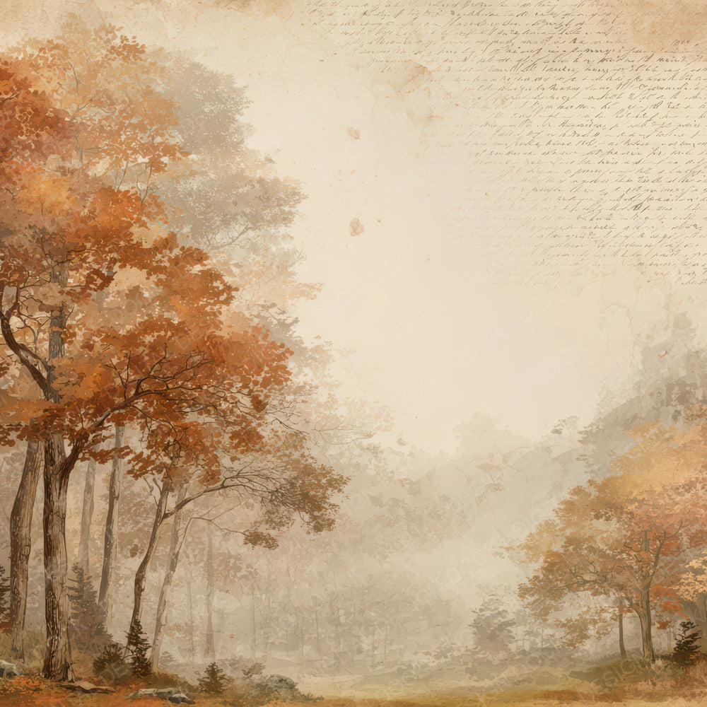 Vintage Autumn Woodland Scene Digital Paper Pack (DDD012186)