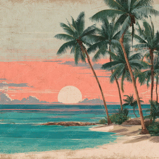 Vintage Beach Poster Digital Paper Pack (DDD008670)