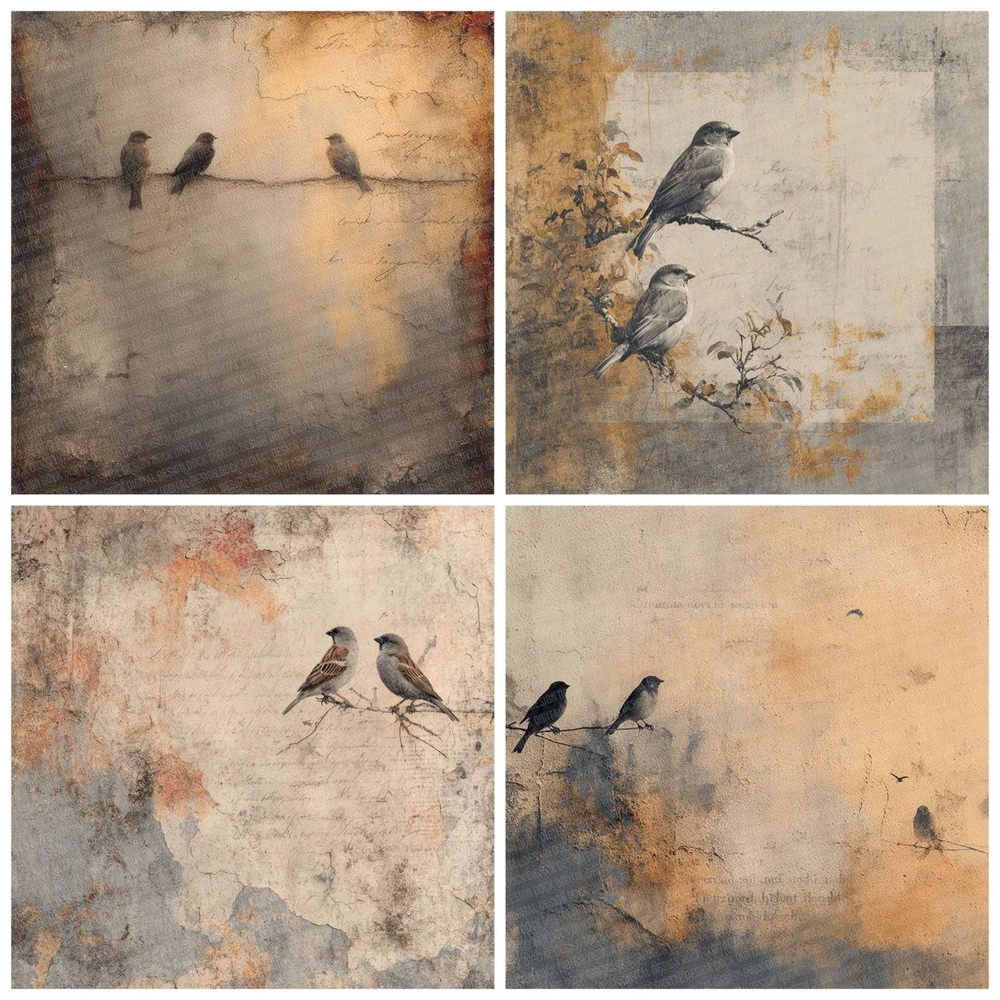 Vintage Bird Border Digital Paper Pack (DDD004224)