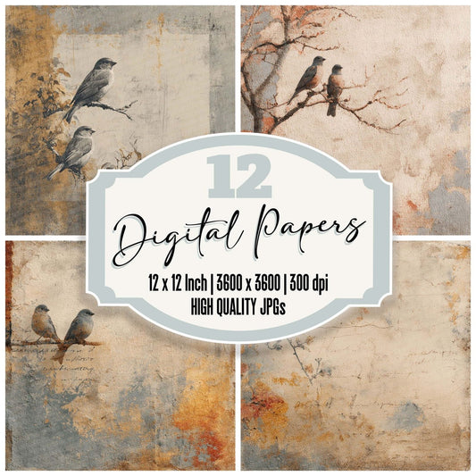 Vintage Bird Border Digital Paper Pack (DDD004224)