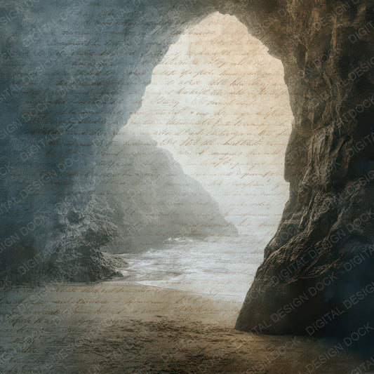 Vintage Coastal Cave Opening Scene Digital Paper Pack (DDD012295)