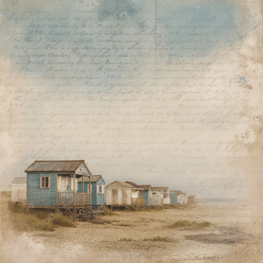 Vintage Coastal Fishing Huts Scene Digital Paper Pack (DDD012296)
