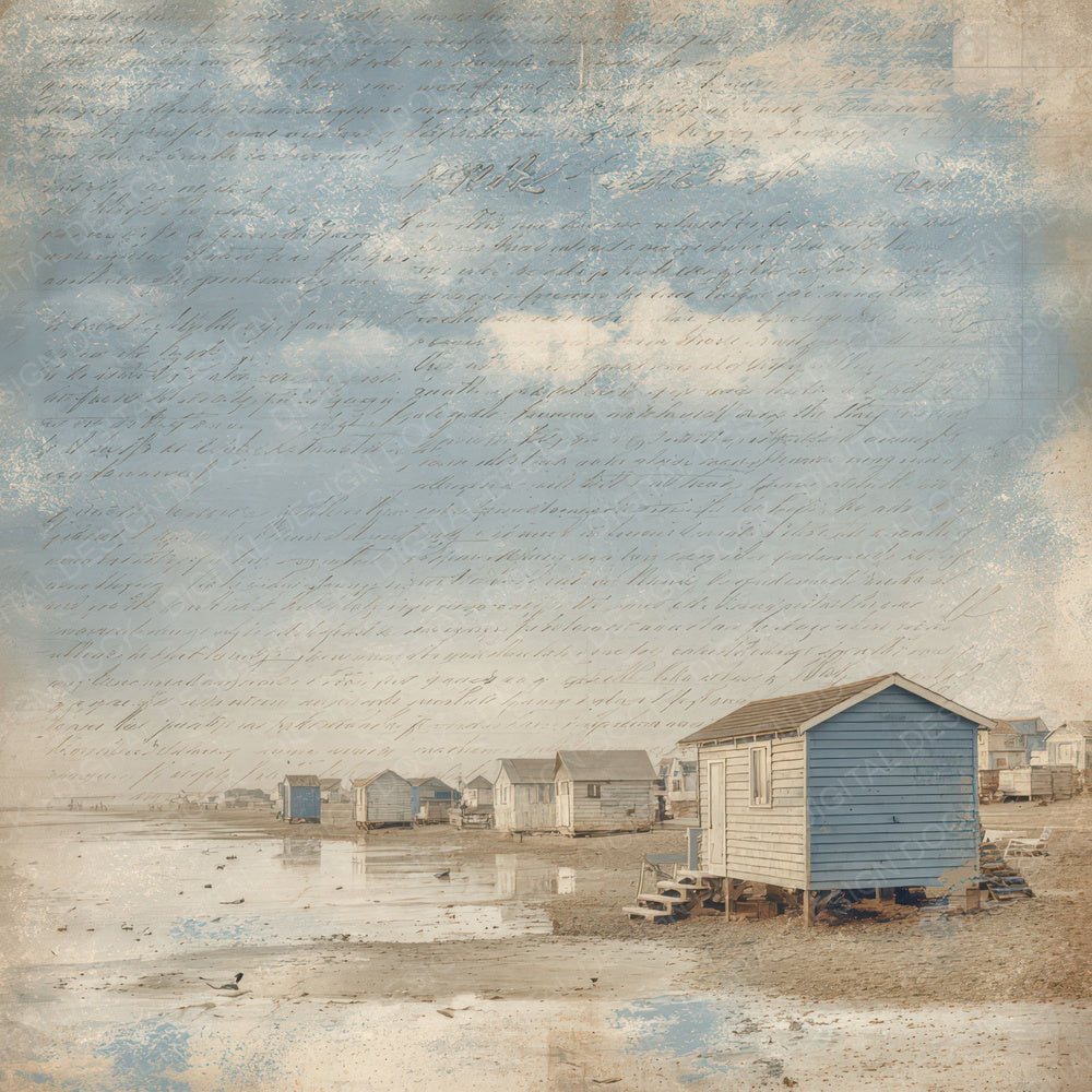 Vintage Coastal Fishing Huts Scene Digital Paper Pack (DDD012296)