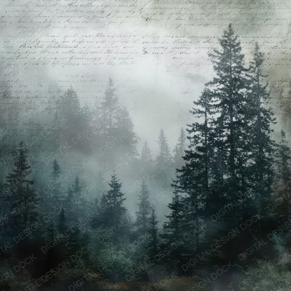 Vintage Dark Fog Forest Scene Digital Paper Pack (DDD012297)