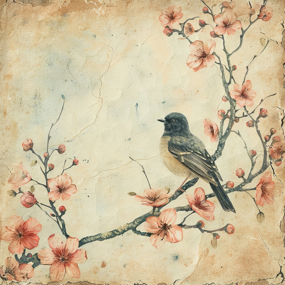 Vintage Digital Paper Birds Flowers Digital Paper Pack (DDD004237)