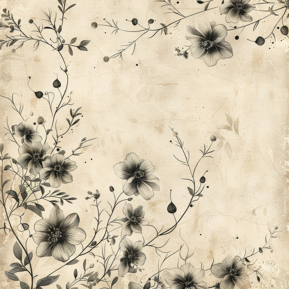 Vintage Digital Paper Black Floral Digital Paper Pack (DDD004238)