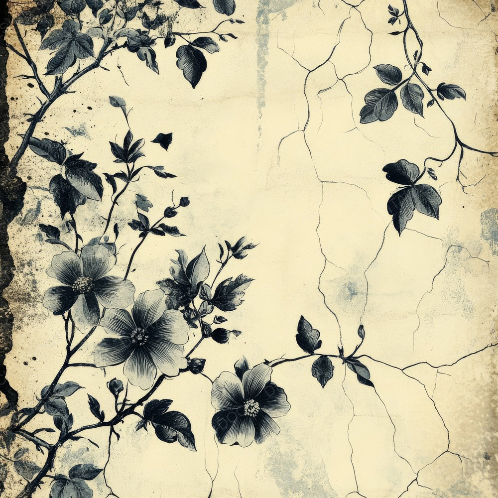 Vintage Digital Paper Cracked Black Floral Digital Paper Pack (DDD004246)