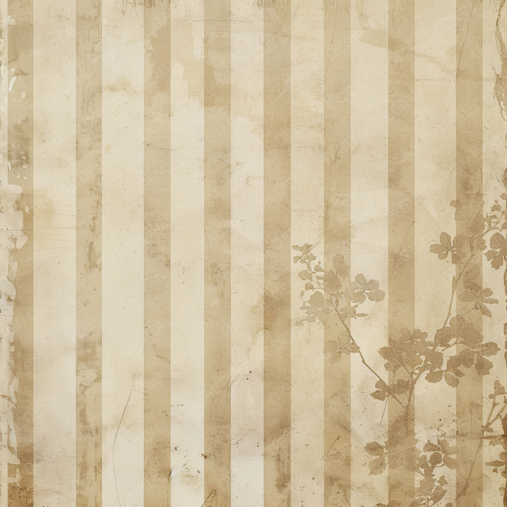 Vintage Digital Paper Cream Floral Stripes Digital Paper Pack (DDD004247)