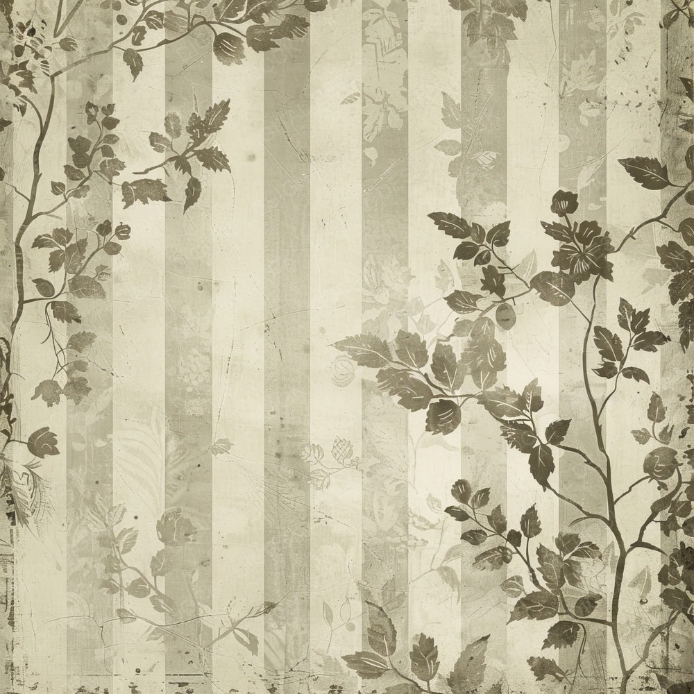 Vintage Digital Paper Light Grey Floral Stripes Digital Paper Pack (DDD004261)