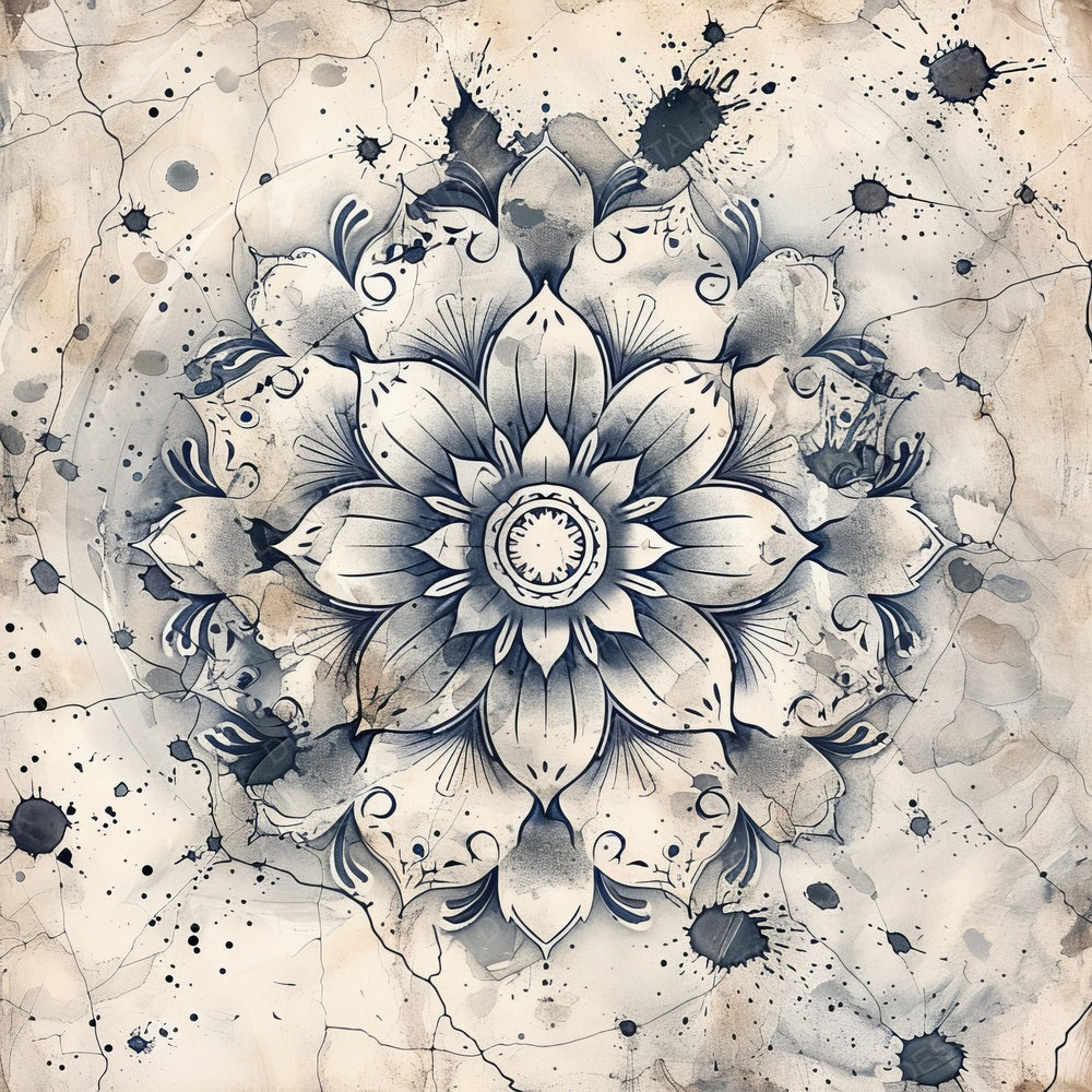 Vintage Digital Paper Navy Ink Mandala Digital Paper Pack (DDD004268)