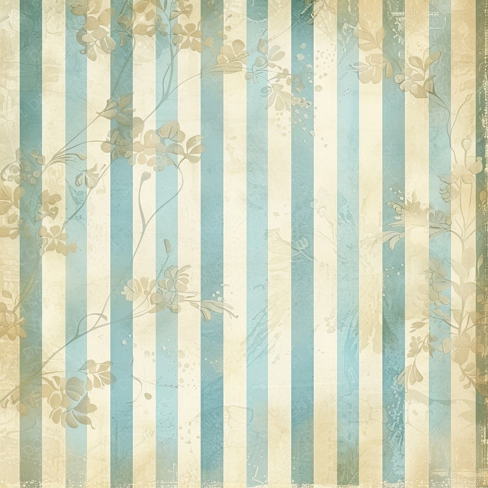 Vintage Digital Paper Pastel Blue Floral Stripes Digital Paper Pack (DDD004272)