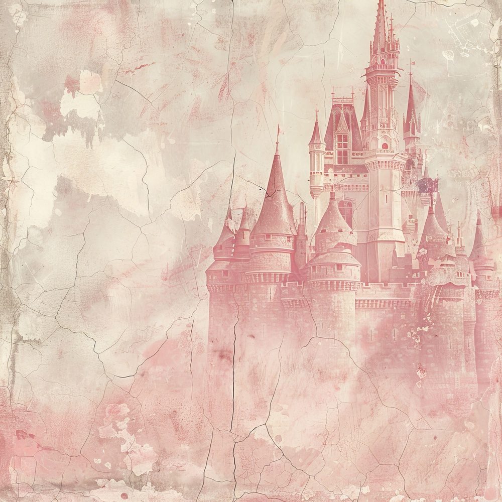 Vintage Digital Paper Pastel Pink Princess Castle Digital Paper Pack (DDD004273)
