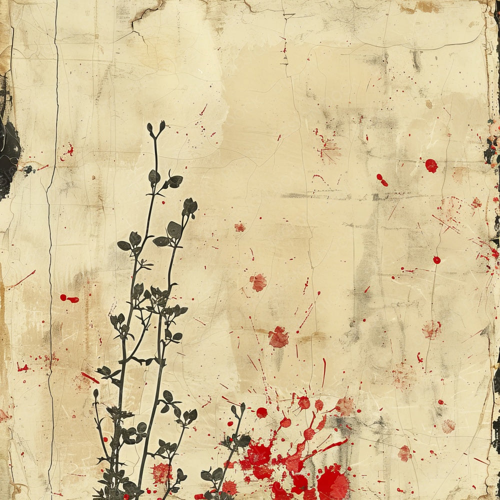 Vintage Digital Paper Red Ink Wash Botanical Digital Paper Pack (DDD004279)