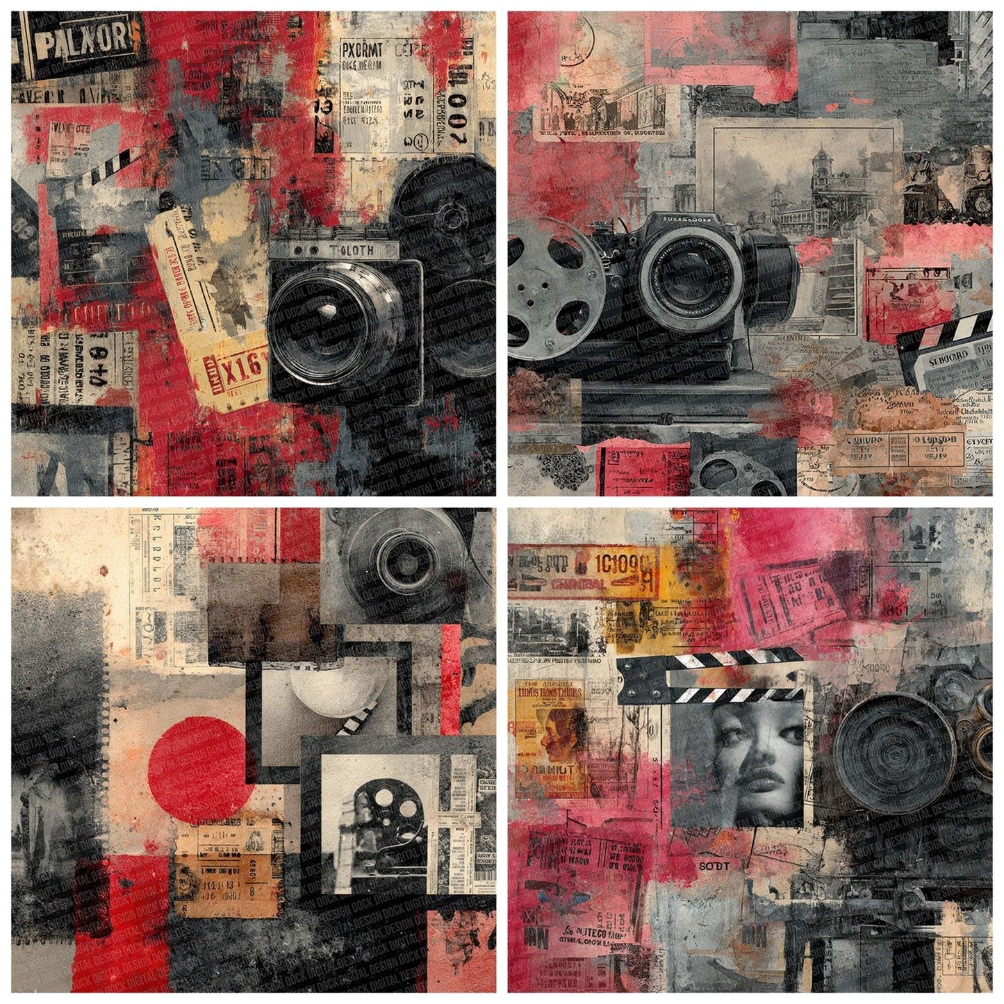 Vintage Film Collage Digital Paper Pack (DDD004298)