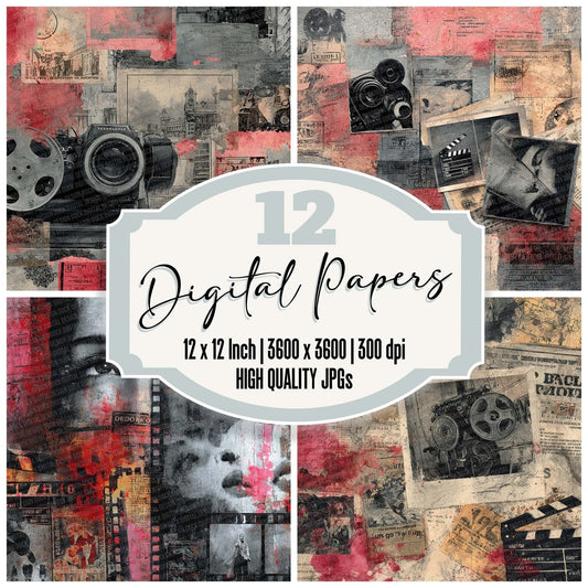 Vintage Film Collage Digital Paper Pack (DDD004298)