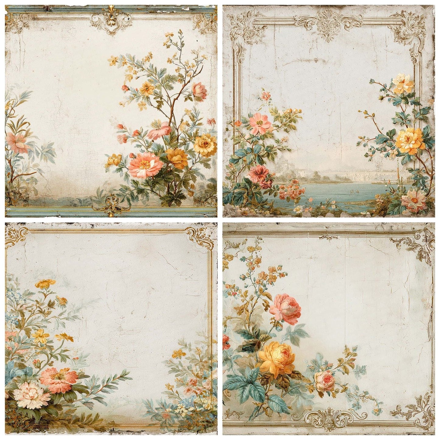 Vintage Floral Frame Digital Paper Pack (DDD004299)