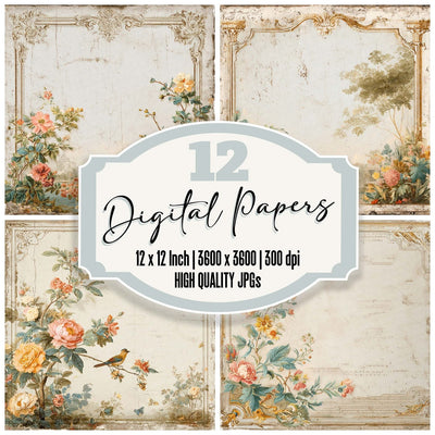 Vintage Floral Frame Digital Paper Pack (DDD004299)