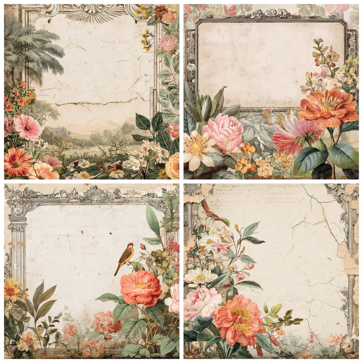 Vintage Floral Notes Frame Digital Paper Pack (DDD004300)