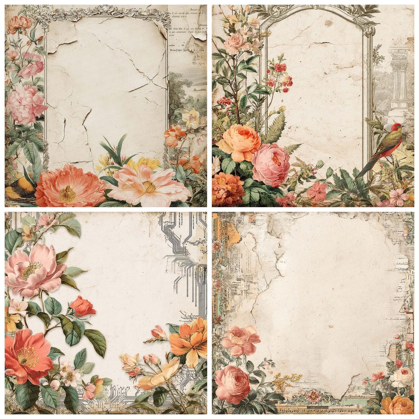 Vintage Floral Notes Frame Digital Paper Pack (DDD004300)