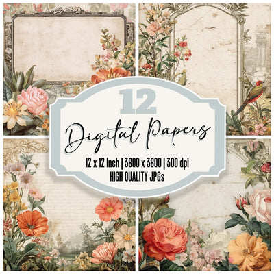 Vintage Floral Notes Frame Digital Paper Pack (DDD004300)