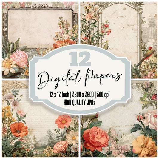 Vintage Floral Notes Frame Digital Paper Pack (DDD004300)