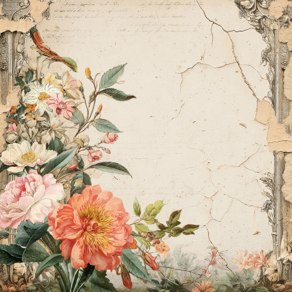 Vintage Floral Notes Frame Digital Paper Pack (DDD004300)