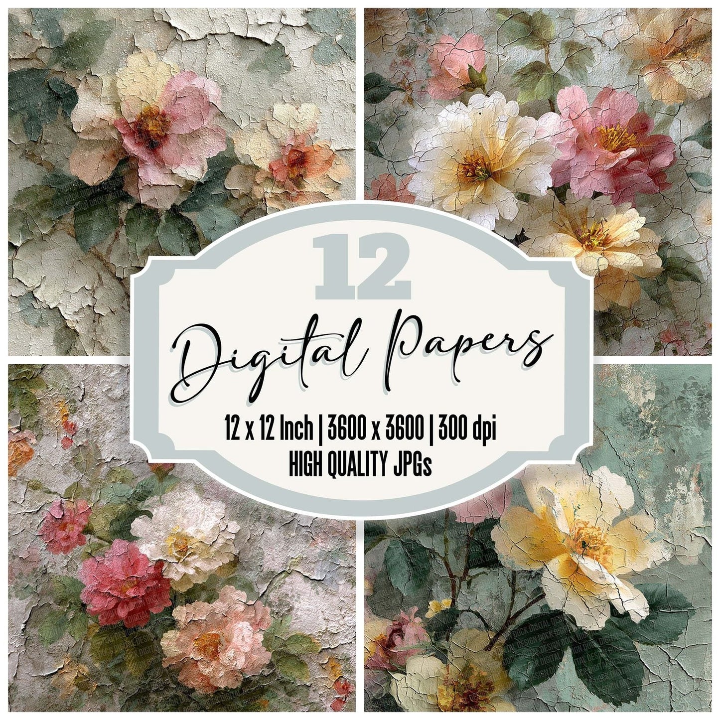 Vintage Floral Wallpaper Digital Paper Pack (DDD004302)