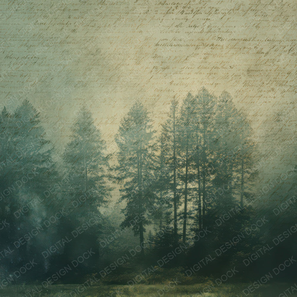 Vintage Forest Clearing Dusk Scene Digital Paper Pack (DDD012322)