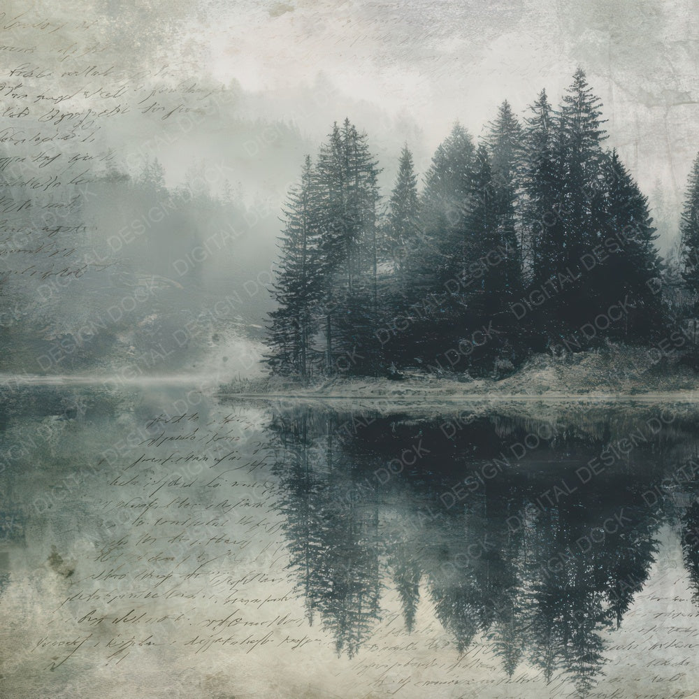 Vintage Forest Lake Reflection Digital Paper Pack (DDD008878)
