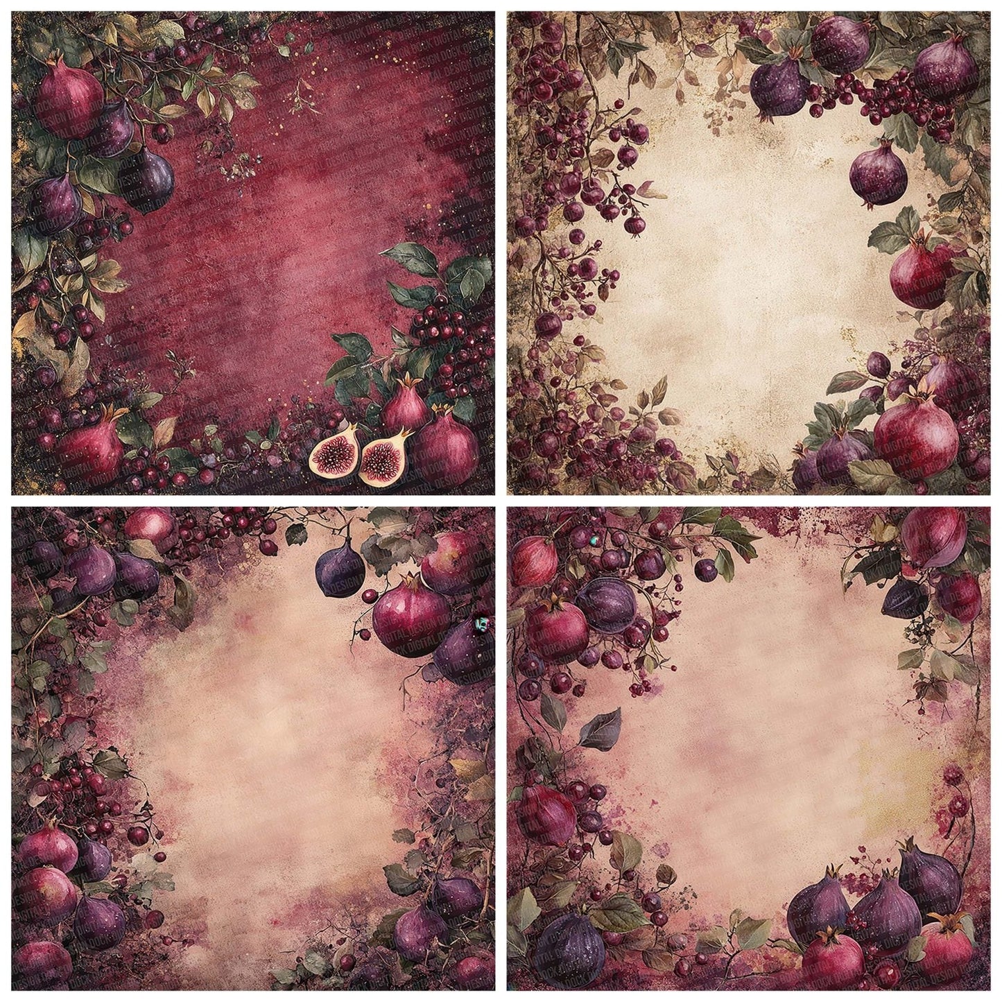 Vintage Fruit Border Digital Paper Pack (DDD004303)