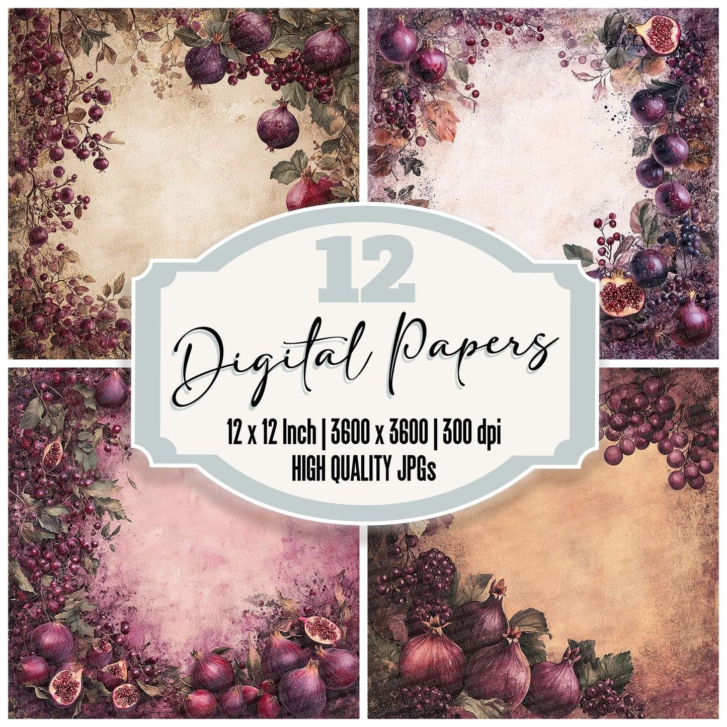 Vintage Fruit Border Digital Paper Pack (DDD004303)
