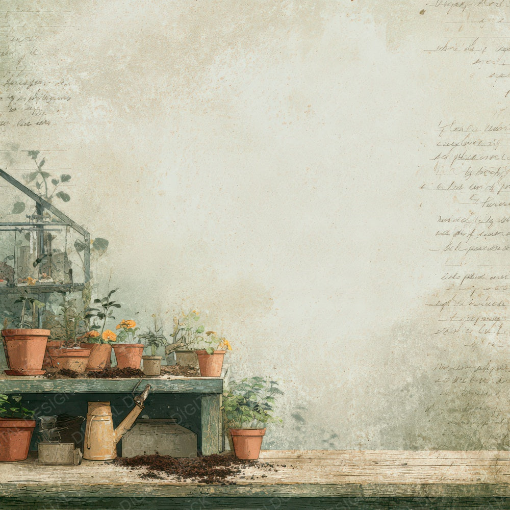 Vintage Greenhouse Potting Bench Scene Digital Paper Pack (DDD012239)