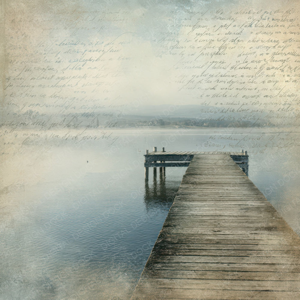 Vintage Lakeside Fishing Pier Scene Digital Paper Pack (DDD012300)