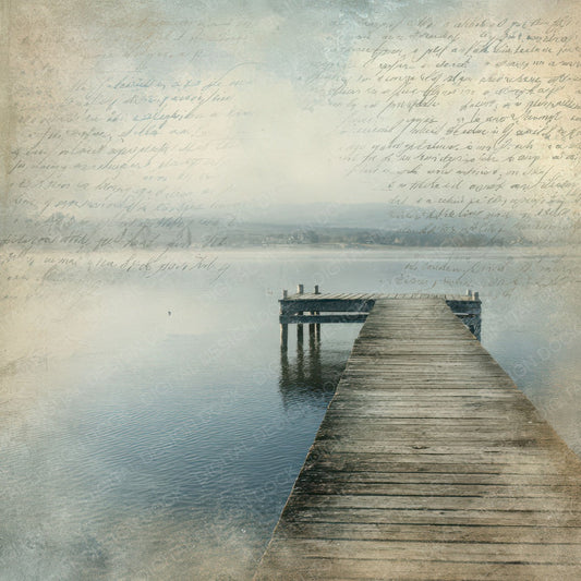 Vintage Lakeside Fishing Pier Scene Digital Paper Pack (DDD012300)