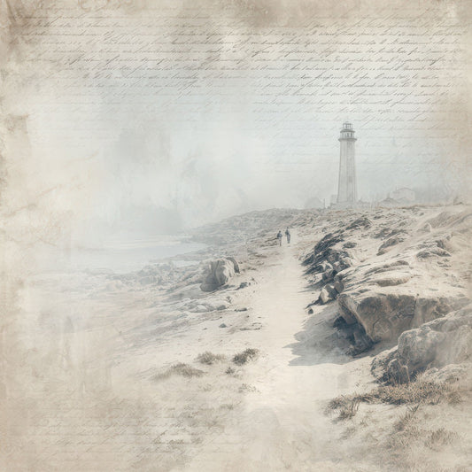 Vintage Lighthouse Cliff Path Scene Digital Paper Pack (DDD012217)