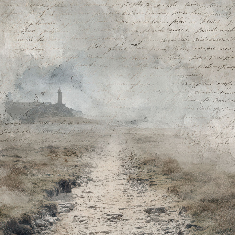 Vintage Lighthouse Cliff Path Scene Digital Paper Pack (DDD012217)