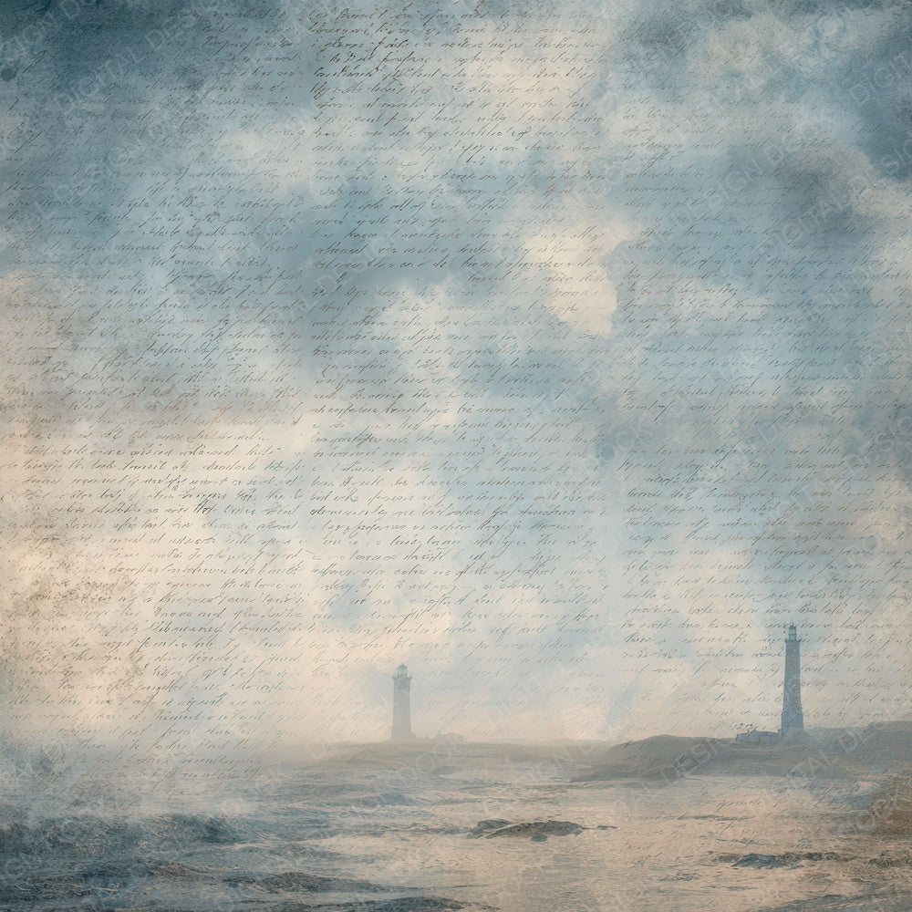 Vintage Lighthouse Coastal Scene Digital Paper Pack (DDD012192)