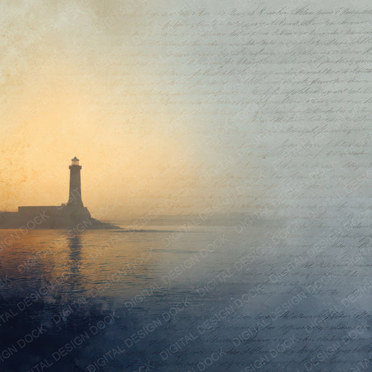 Vintage Lighthouse Dusk Scene Digital Paper Pack (DDD012193)