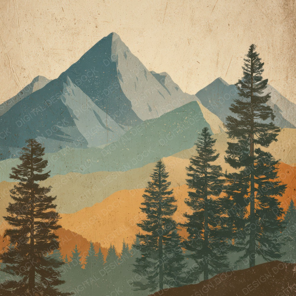 Vintage Mountain Poster Digital Paper Pack (DDD008663)