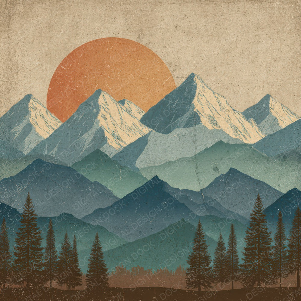 Vintage Mountain Poster Digital Paper Pack (DDD008663)