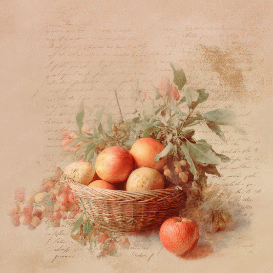 Vintage Orchard Harvest Basket Scene Digital Paper Pack (DDD012241)