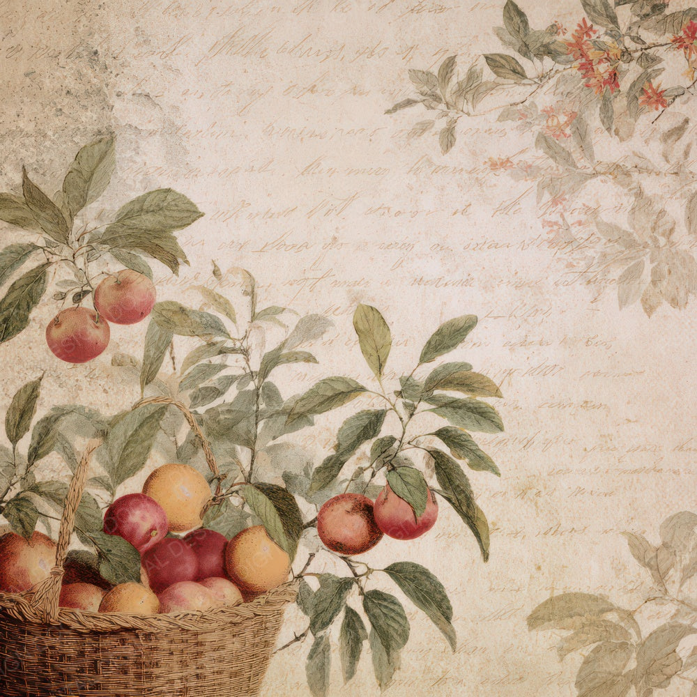 Vintage Orchard Harvest Basket Scene Digital Paper Pack (DDD012241)