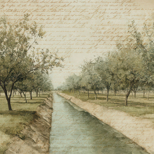 Vintage Orchard Irrigation Channel Scene Digital Paper Pack (DDD012302)